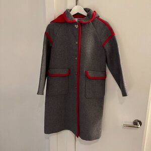 VINTAGE JAPAN GRAY RED  MID LENGTH DUFFLE COAT SIZE XS
